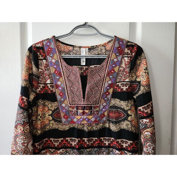 Pink Owl Apparel Embroidered Boho Shift Dress 3/4 Sleeves Back Multicolor Size S - Picture 3 of 11